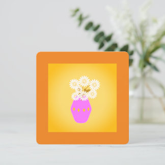 Bouquet mit gelben Blumen in einer Vase auf Orange Feiertagskarte