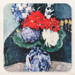 Bouquet mit Little Delft, Paul Cezanne Rechteckiger Pappuntersetzer