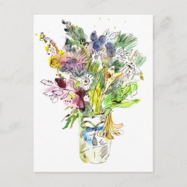 Bouquet mit sommerlichen Blume. Aquarellskizze Postkarte