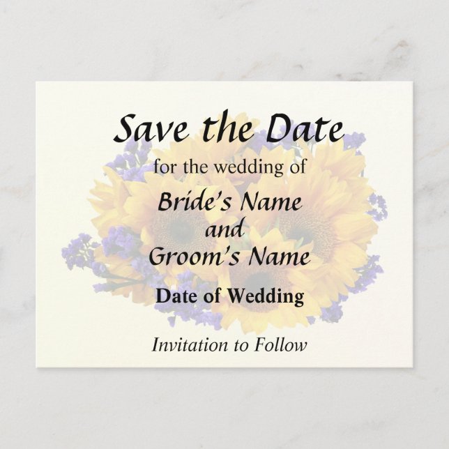 Bouquet mit Sonnenblumen und Lila Statice Ankündigungspostkarte (Vorderseite)