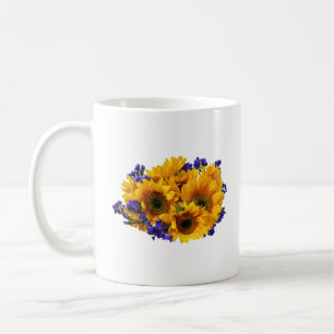 Bouquet mit Sonnenblumen und Lila Statice Kaffeetasse