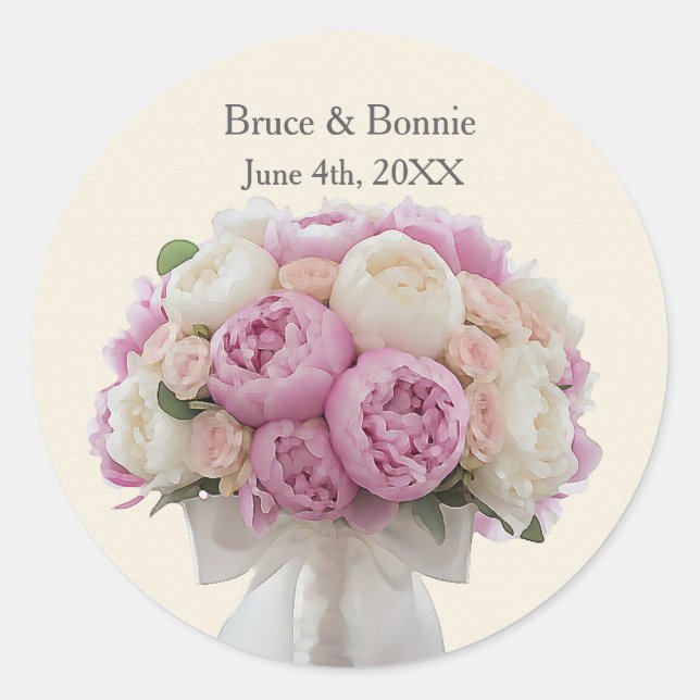 Bouquet of Peonies Custom Wedding Favor  Runder Aufkleber (Vorderseite)