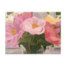 Bouquet of Peonies in glass jar Post card