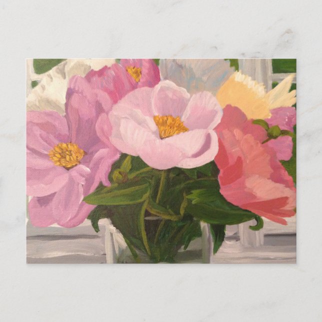 Bouquet of Peonies in glass jar Post card Postkarte (Vorderseite)