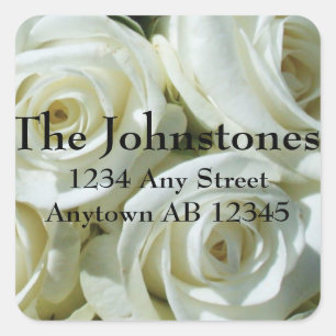Bouquet of White Roses Wedding Address Label Quadratischer Aufkleber