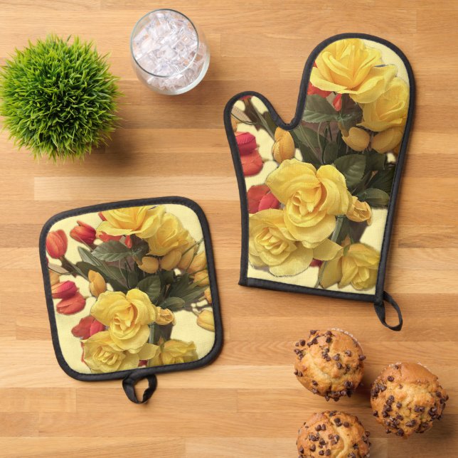 "Bouquet" Oven Mitt & Pot Holder Set (Oben Unten)