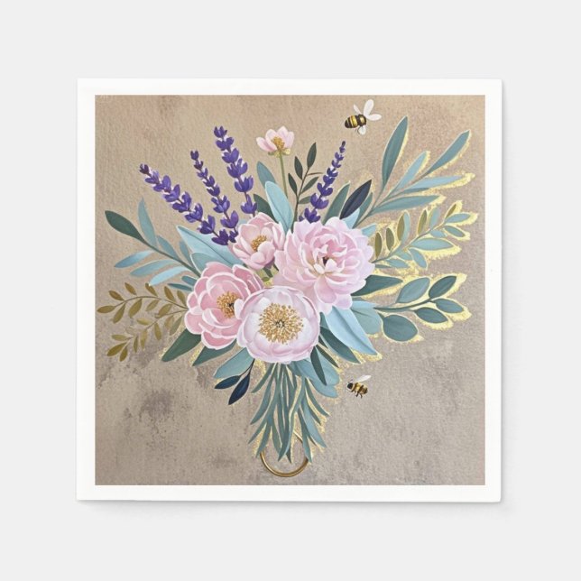 Bouquet-Pfennige Lavendel-Blume Rustikal Serviette (Vorderseite)