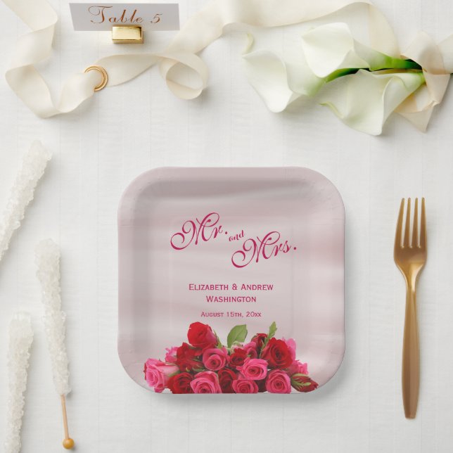 Bouquet romantischer Rote Rosen Hochzeit Pappteller (Hochzeit)