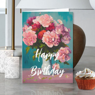 Bouquet rosa Frühlingsnelken in Vasen-Geburtstag Karte