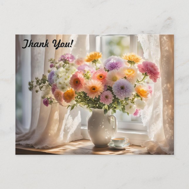 Bouquet und Teacup Morning Postkarte (Vorderseite)