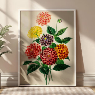 Bouquet Vintage Blumen Botanische Illustration Poster