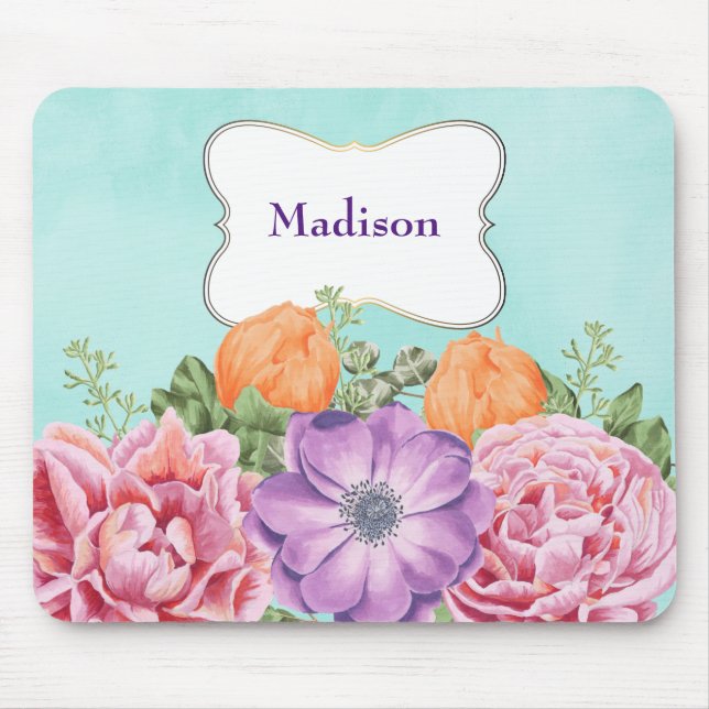 Bouquet von Aquarellfarben Blume Rosa Lila Orange Mousepad (Vorne)
