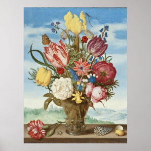 Bouquet von Blume auf einer Ledge Ambrosius Bossch Poster