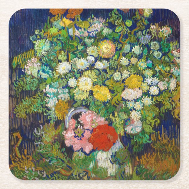 Bouquet von Blume in einer Vase, Van Gogh Rechteckiger Pappuntersetzer (Vorderseite)