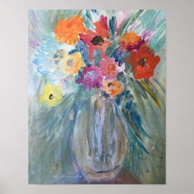 Bouquet von Blume in Glass Vase Poster (Vorne)