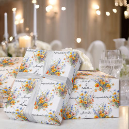 Bouquet von Hochzeitsblumen Persönliche Namen Nied Geschenkpapier
