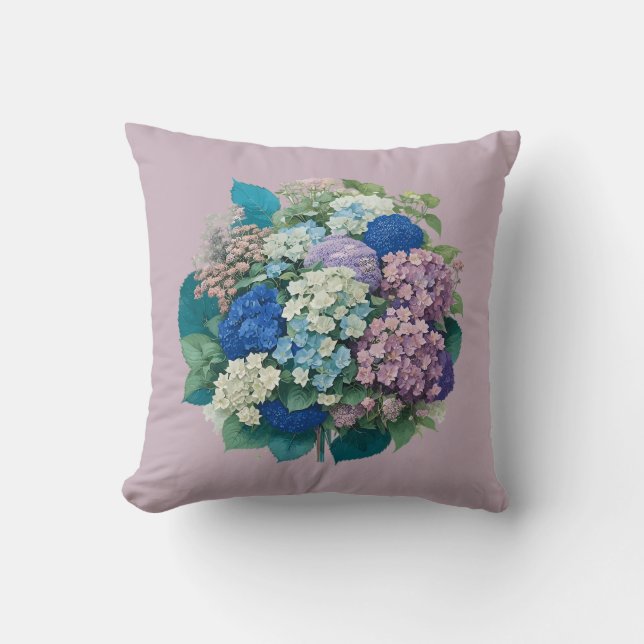 Bouquet von Hydrangeas Pink Blue Throw Kissen (Vorderseite)