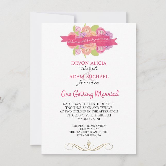 Bouquet von Ranunculus Wedding Einladung (Vorderseite)