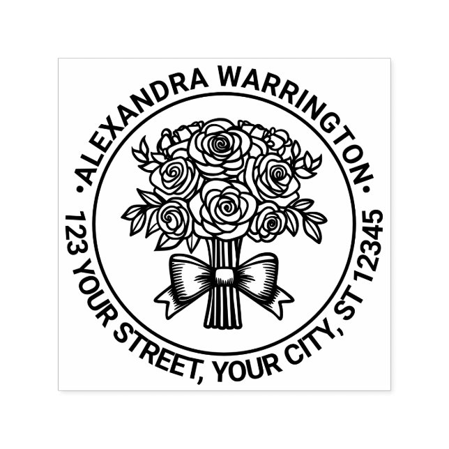 Bouquet von Rose mit Bow Ribbon Name Rücksendeadre Permastempel (Design)