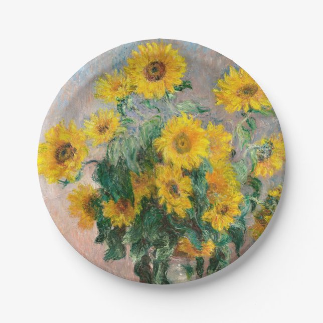 Bouquet von Sonnenblumen von Monet Impressionist A Pappteller (Vorderseite)