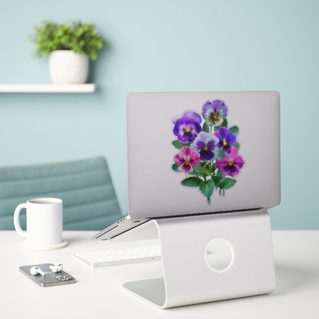 Bouquet von Violets Pansy Blume Aufkleber (Laptop auf Schreibtisch)