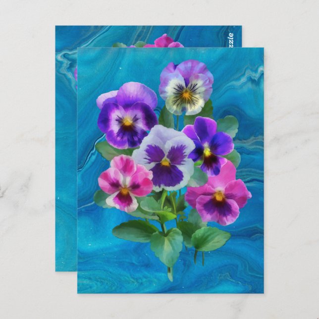 Bouquet von Violets Pansy Blume DANKE Postkarte (Vorne/Hinten)