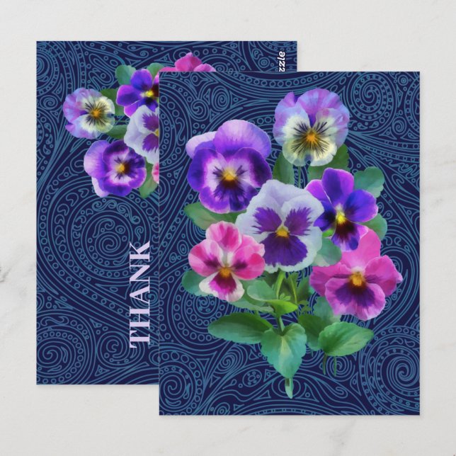 Bouquet von Violets Pansy Blume DANKE Postkarte (Vorne/Hinten)