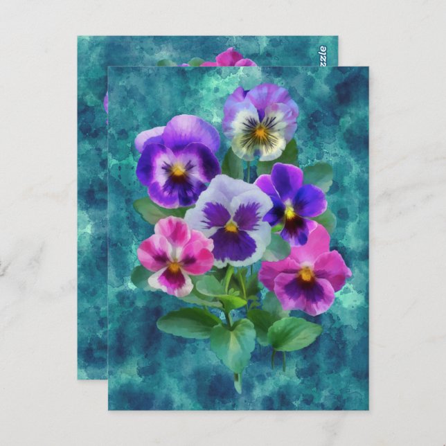 Bouquet von Violets Pansy Blume DANKE Postkarte (Vorne/Hinten)