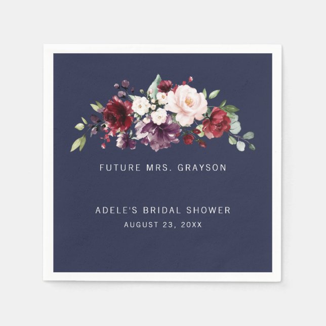 Bouquet Wine Blush Future Mrs. Brautparty Navy Serviette (Vorderseite)
