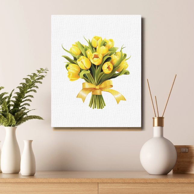 Bouquet Yellow Tulips Blume Leinwanddruck (Yellow Tulips in a bouquet canvas wall art)
