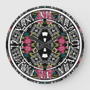 Bouquets aus rosa Blume Blume auf geometrisch Große Wanduhr
