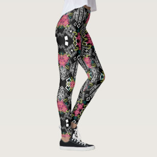 Bouquets aus rosa Blume Blume auf geometrisch Leggings