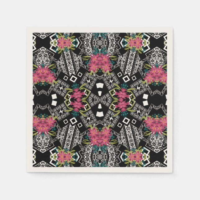 Bouquets aus rosa Blume Blume auf geometrisch Serviette (Vorderseite)
