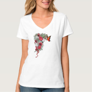 Bouquets mit weißem Rosen und Burgund T-Shirt
