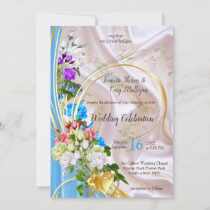 Bouquets von mehrfarbigen Rose auf Seidentexturen Einladung