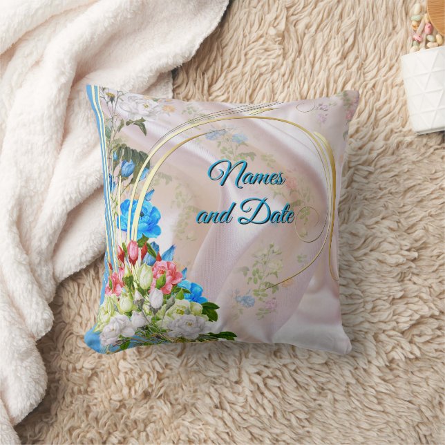 Bouquets von mehrfarbigen Rose auf Seidentexturen Kissen (Decke)