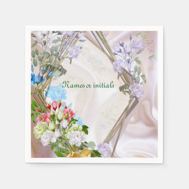 Bouquets von mehrfarbigen Rose auf Seidentexturen Serviette (Vorderseite)