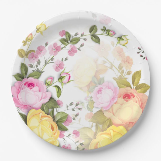 Bouquets von Rose 4 Pappteller (Vorderseite)