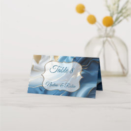Bouquets von Silky Blue White und Gold Edges Platzkarte