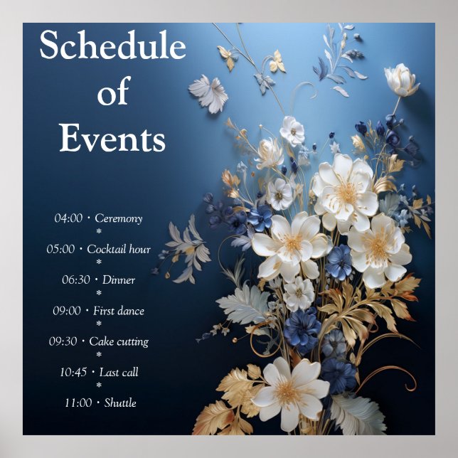 Bouquets von Silky Blue White und Gold Edges Poster (Vorne)