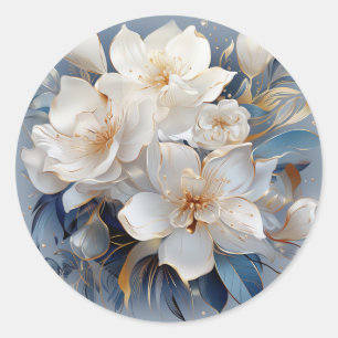 Bouquets von Silky Blue White und Gold Edges Runder Aufkleber