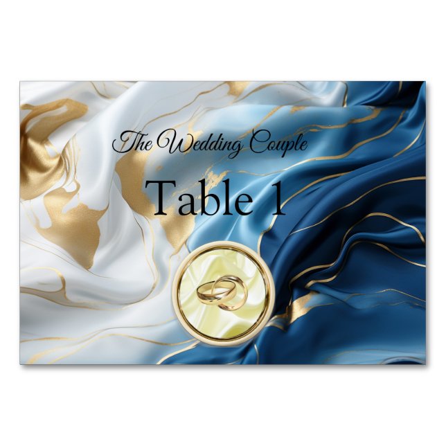 Bouquets von Silky Blue White und Gold Edges Tischnummer (Vorderseite)