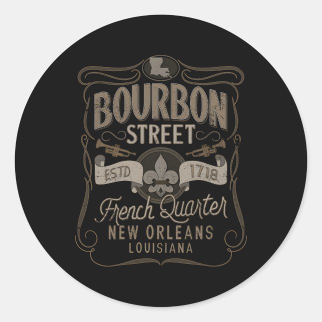 Bourbon Street French Quer New Orleans Runder Aufkleber (Vorderseite)