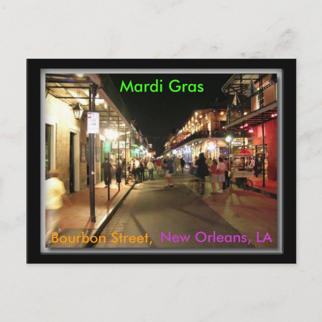 Bourbon Street Mardi Gras, New Orleans, LA postcar Postkarte (Vorderseite)