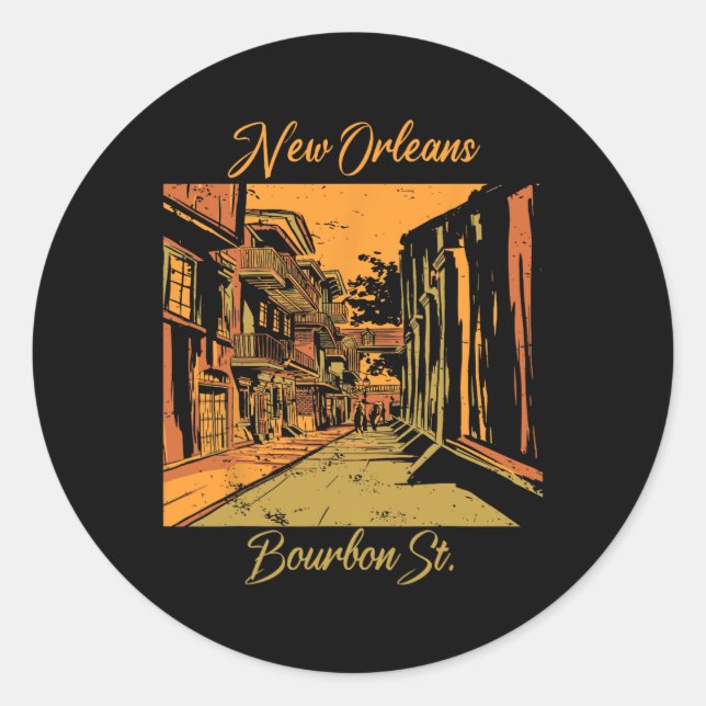 Bourbon Street New Orleans Souvenir Louisiana Mard Runder Aufkleber (Vorderseite)