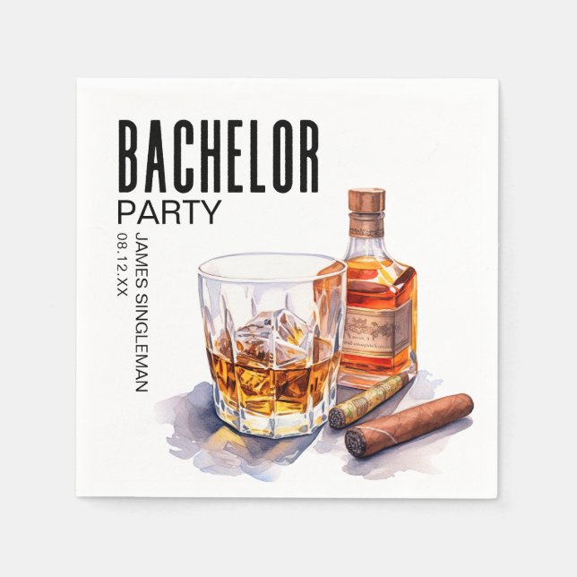 Bourbon und Cigar Bachelor Party Serviette (Vorderseite)