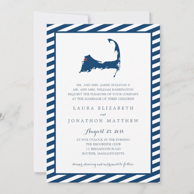 Bourne Cape Cod Map | Hochzeit Einladung (Vorderseite)