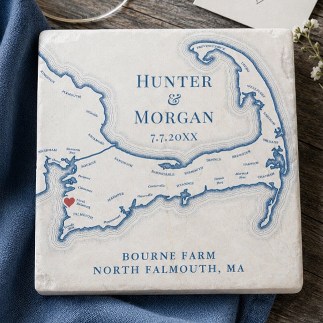 Bourne Farm Hochzeitsgeschenke Cape Cod Karte Steinuntersetzer (Bourne Farm Wedding Favor Cape Cod Stone Coaster Gift by Coastal Map Designs)