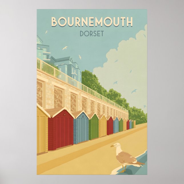 Bournemouth Beach Dorset Seaside Travel Poster (Vorne)