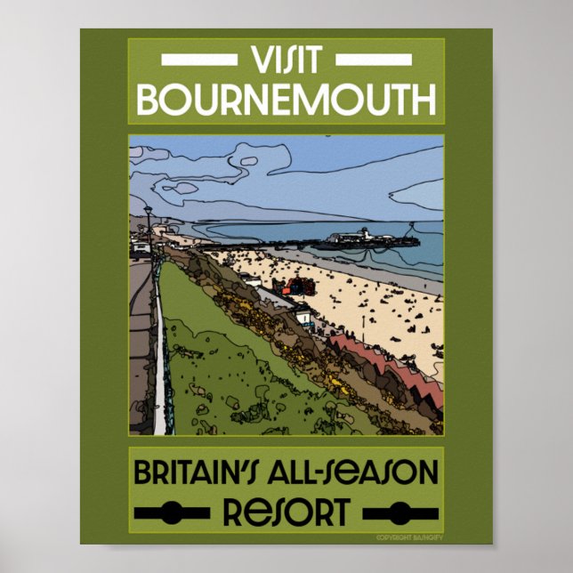 Bournemouth Vintag Retro Seaside Poster (Vorne)